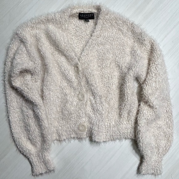 Laundry By Shelli Segal Sweater Eyelash Cream Knit Cardigan Womens Size S - Picture 13 of 13
